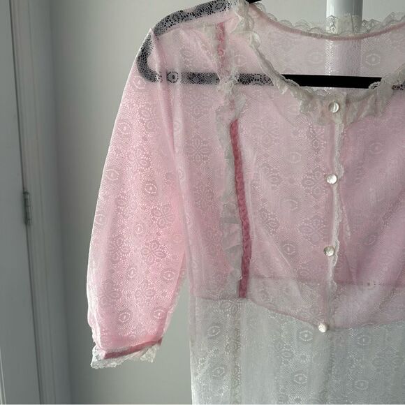 Vintage Ruffled Pink and White Lace  Dress - Picture 8 of 16